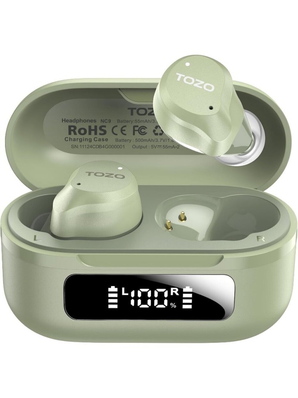 Wireless Sage Green Hybrid Active Noise Cancelling Bluetooth Earbud 60H Playtime